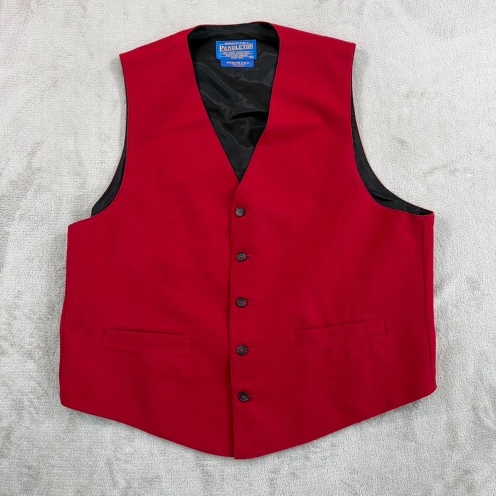 Vintage Pendleton 100% Pure Virgin Wool Vest in Red Men XL Button Up USA Made